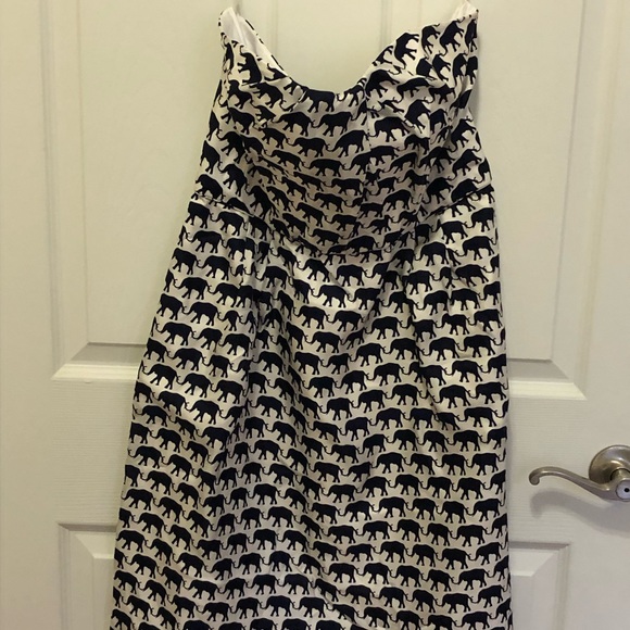 Elizabeth McKay Silk Strapless Navy Elephant Dress size 6 - Picture 2 of 3